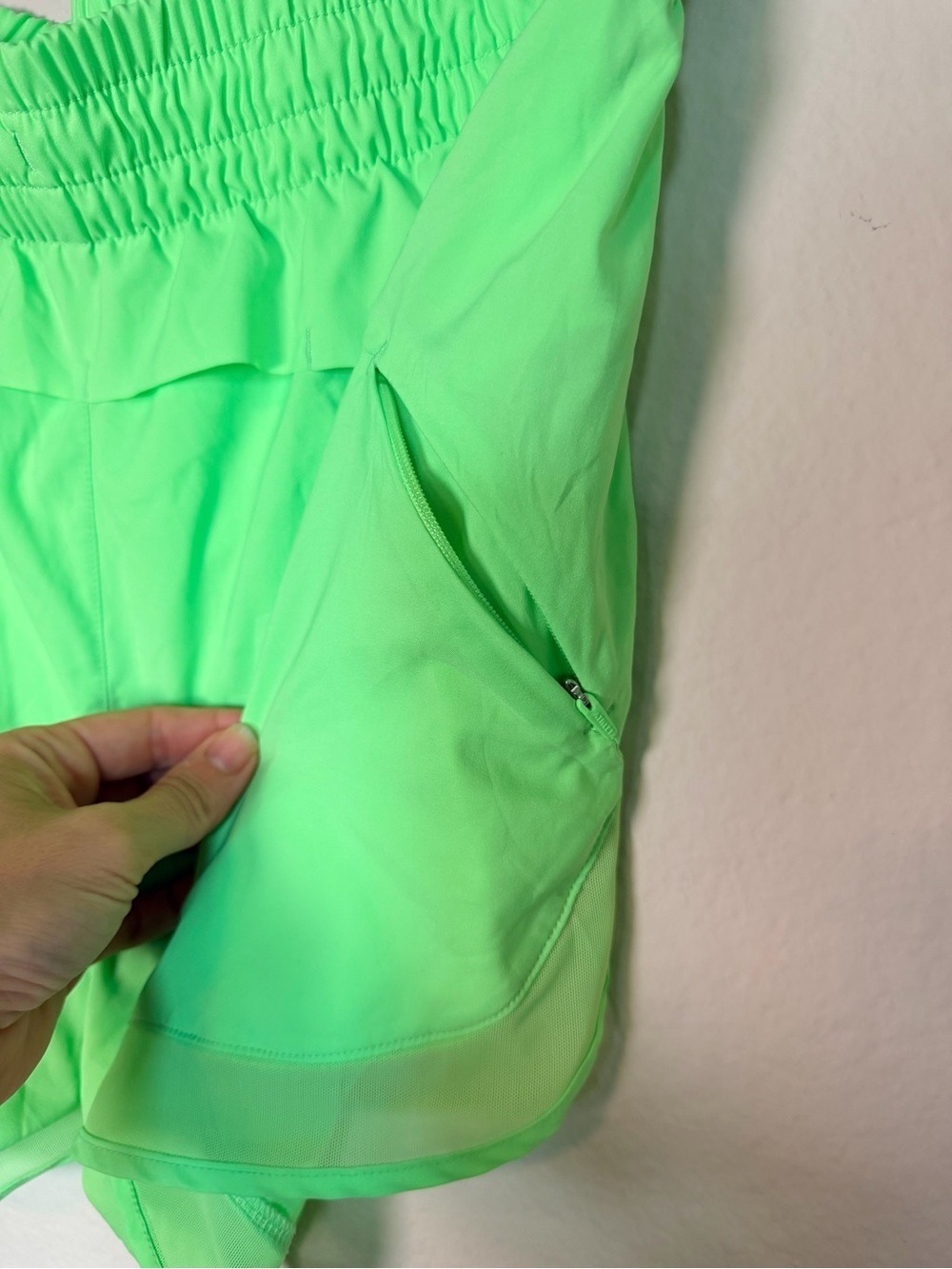 Athleta Mesh Racer Run Shorts 4” Neon Green Lined Medium - Picture 8 of 9